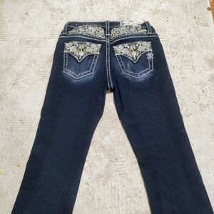 Miss Me Women's Dark Blue Boot Cut Jeans with Embellished Pockets (26x34)